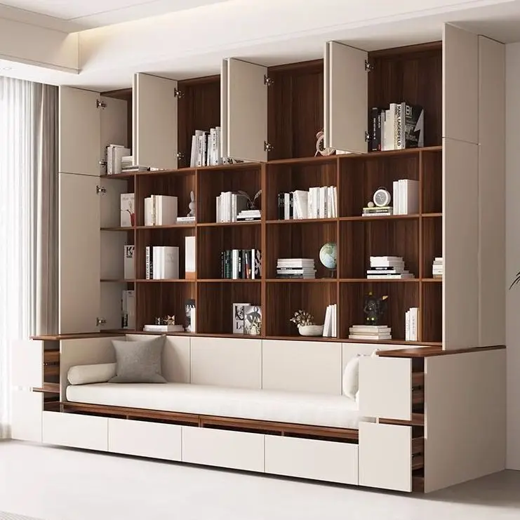 Solid wood bookcase, integrated card seat with side cabinet, storage, storage cabinet against the wall, student household