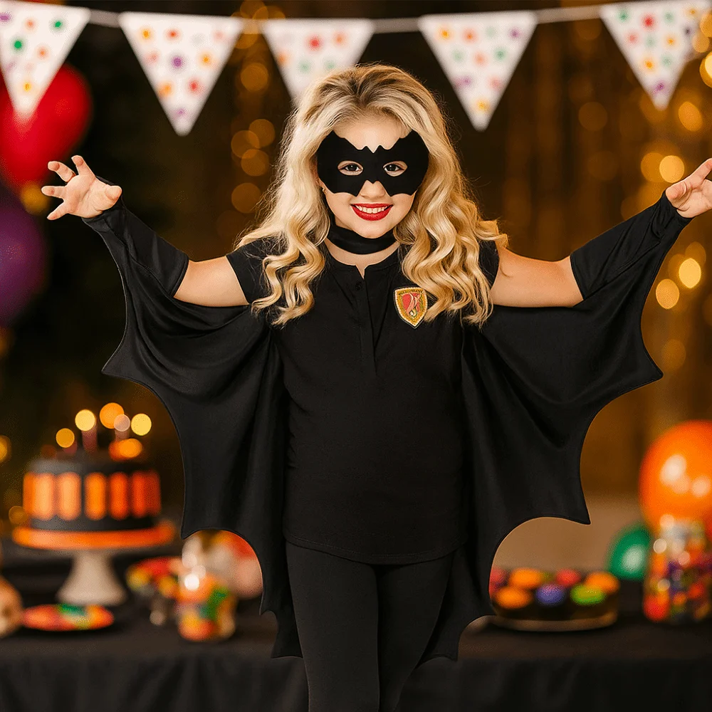 

Black Cloak Halloween Bat Cloak Set Trick or Treat Non-woven Children's Party Costume Eye Mask Bat Wing Cape School Event