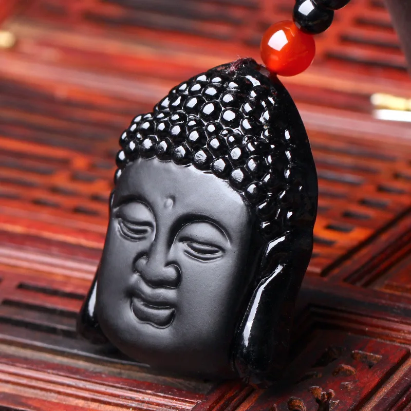 Drop shipping Original design manufacturer wholesale red bead obsidian Sakyamuni  head sweater chain necklace pendant