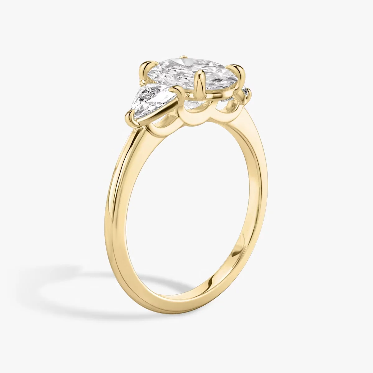 Three Stone Style Lab Diamond Ring Oval and Fat Triangle Lab Create Diamond Ring 9K/14K/18K Yellow Gold Delicate Engagement Ring