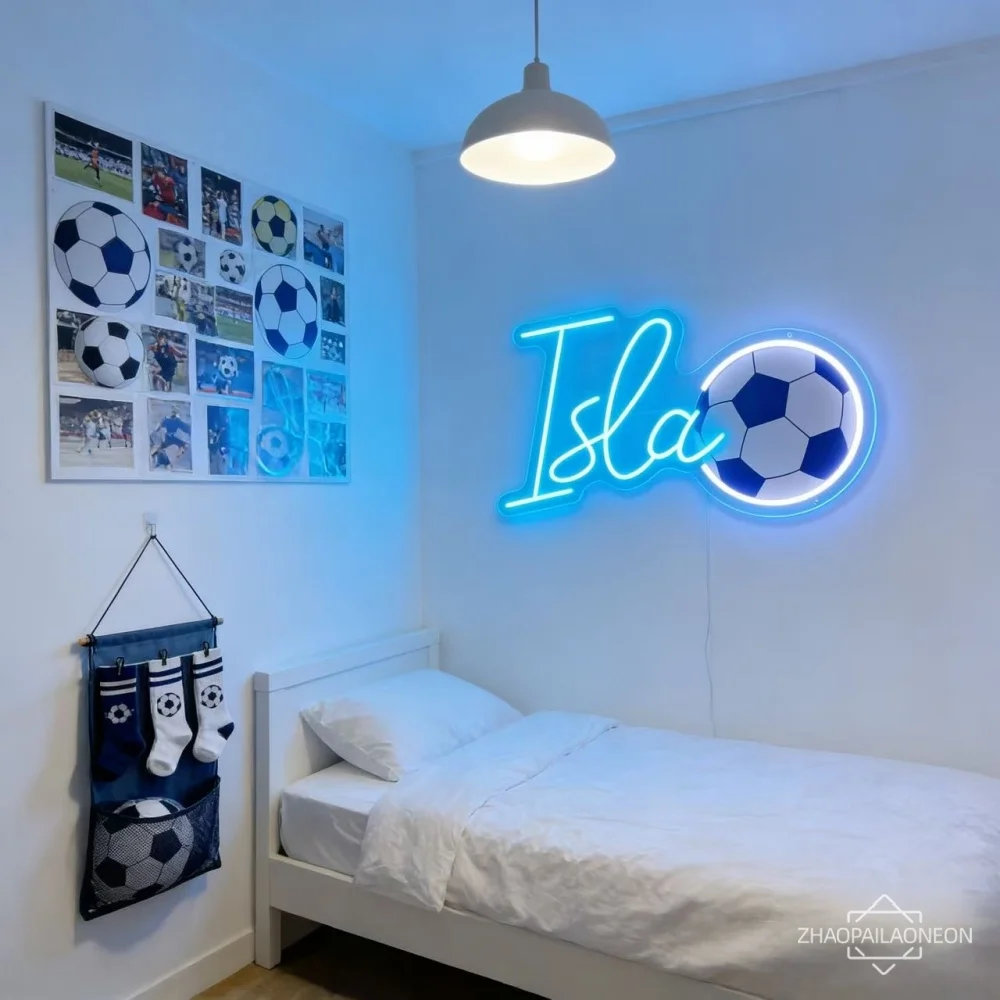 

Неоновая вывеска на заказ, светодиодная подсветка для футбола, шар с УФ-печатью, неоновая светодиодная вывеска для мальчика, декор для спальни, декор для дня рождения, Рождественский подарок