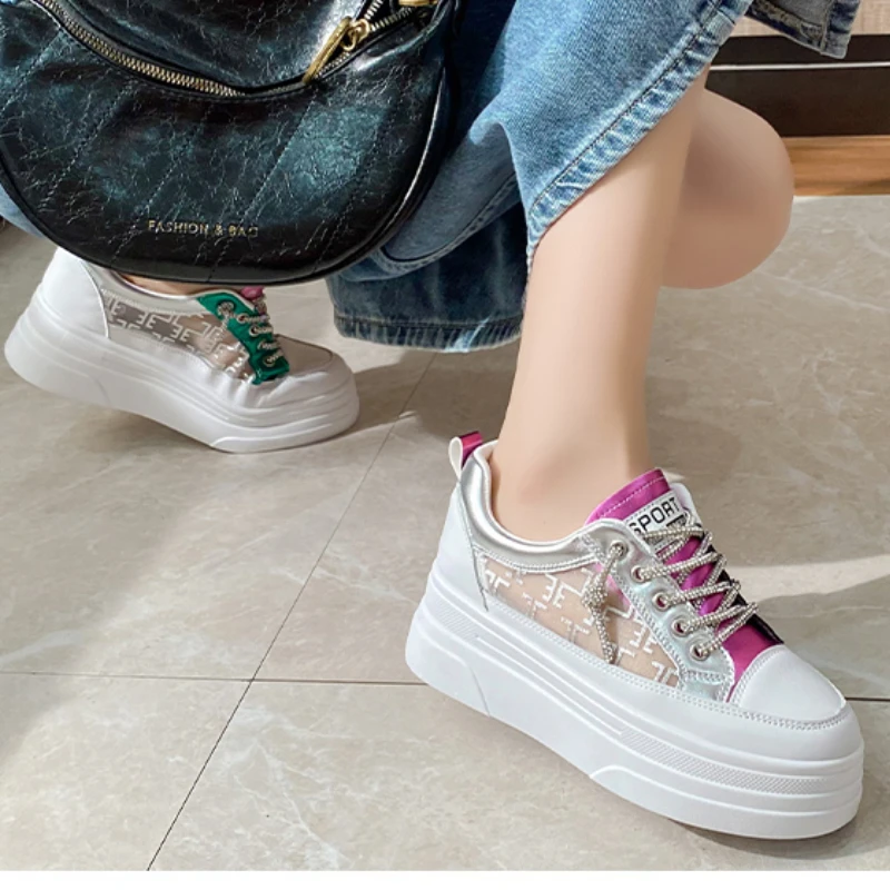 Shoes for Women 2023 Fashion Lace on Women's Vulcanize Shoes Platform Women Sneakers Summer Ladies Casual Shoes Mesh Sneakers