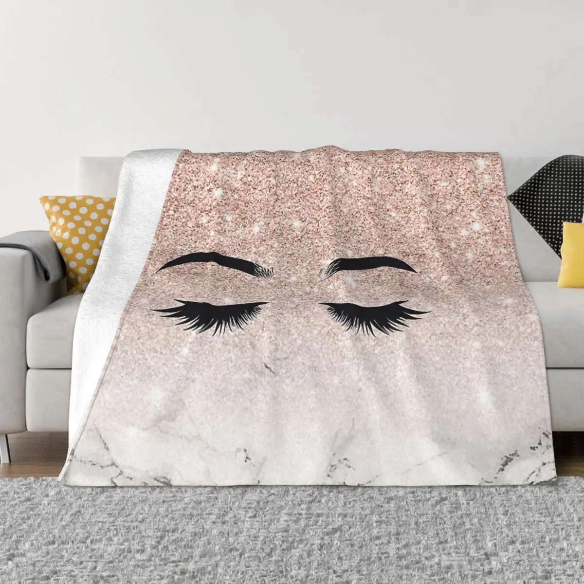 Gold Eyelash Glam Lashes Blanket Eye Lash Girly Rose Fuzzy Awesome Warm Throw Blankets for Home Spring Autumn