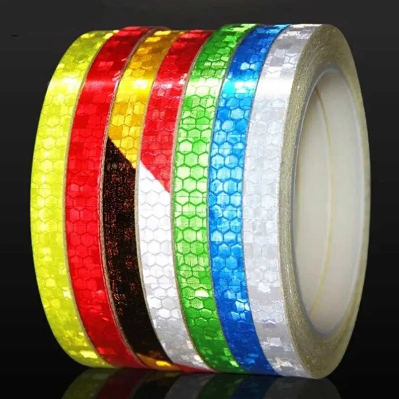 1cmx8m Bike Stickers Reflective Tape Fluorescent Safety Warning Strips MTB Cycling Tapes for Bicycle Helmet Motorcycle Scooter