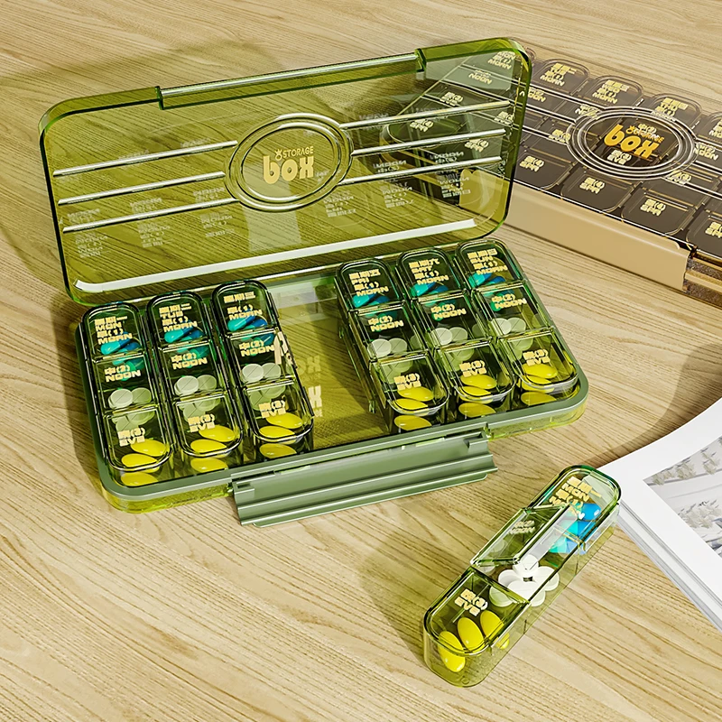 Caja de medicina portátil, caja organizadora de pastillas bonita semanal, soporte para tableta de viaje, contenedor, caja de almacenamiento de medicamentos, 3 veces al día