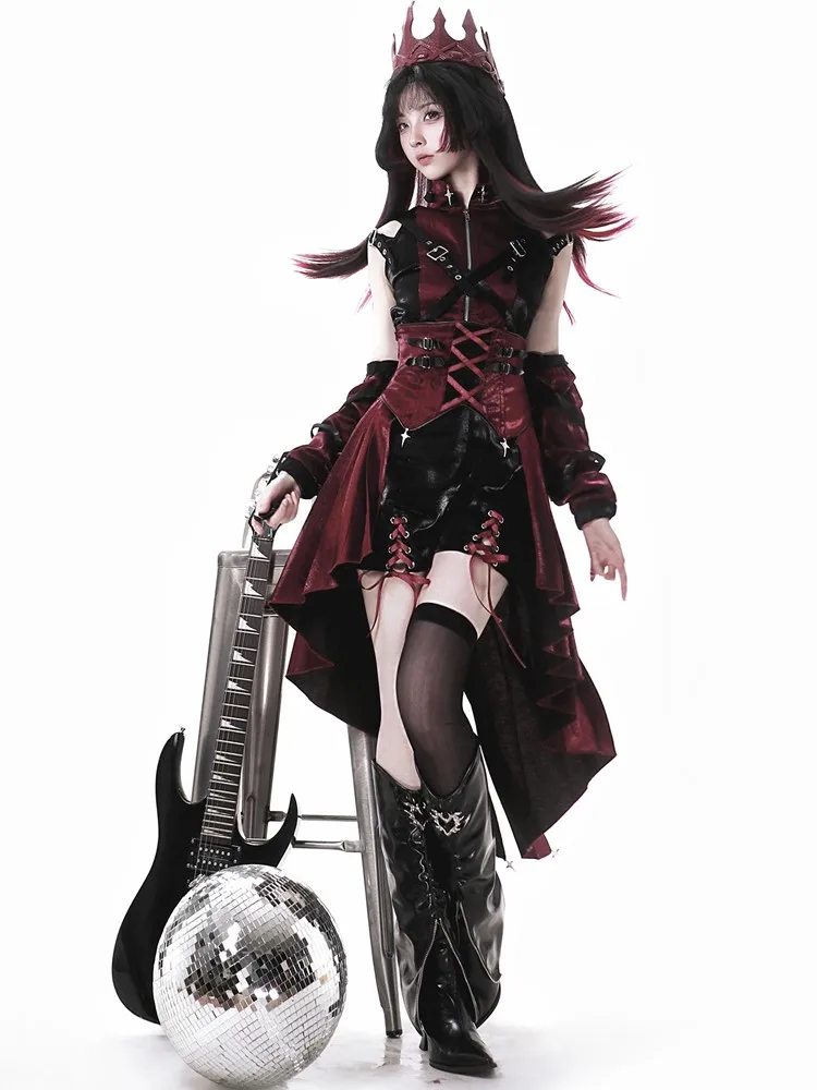 ダークスタイルのパンク甘くてクールなスリックバックドレスセット