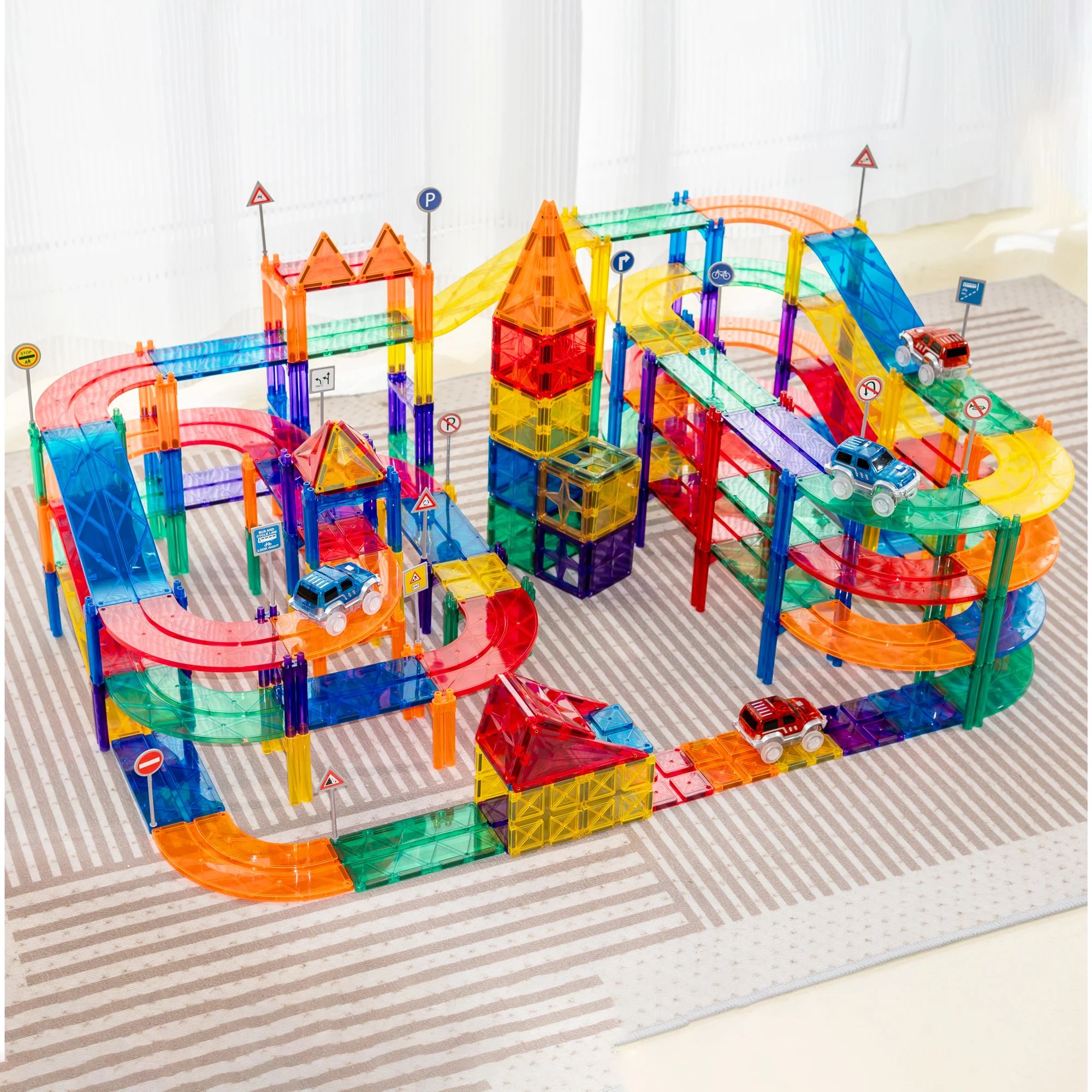 

MNTL Wholesale 52pcs Car Race Track Magnetic Tiles Kids Educational Car Racing Track Magnetic Tiles Toys for Kids