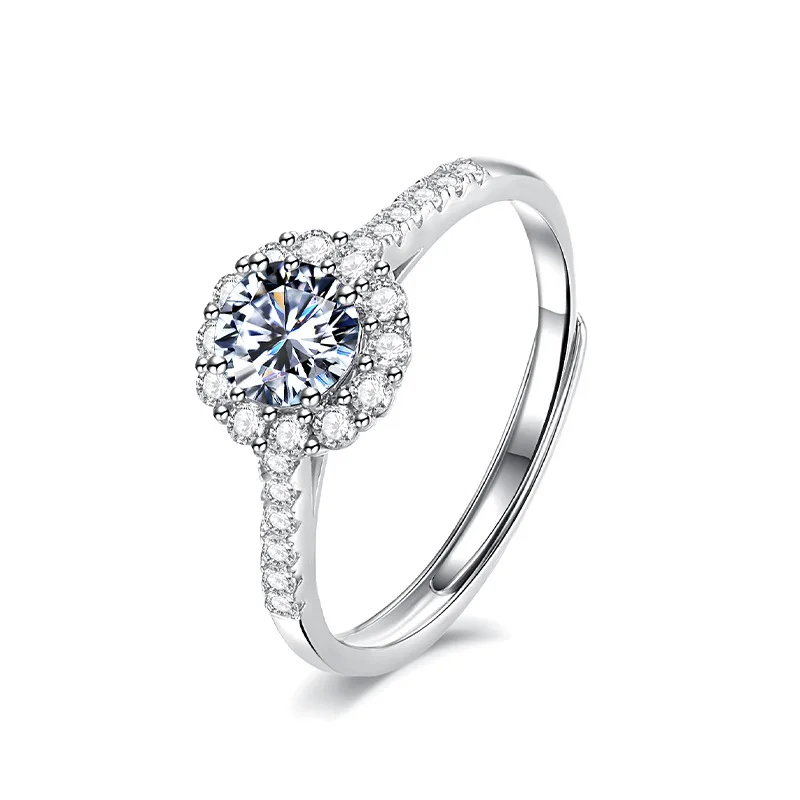 

100% Moissanite Rings Brilliant Diamond Halo Engagement Rings For Women Girls Promise Gift Sterling Silver Jewelry