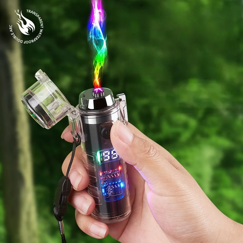 

Portable Multi-Function Waterproof Compass Dual Arc Type-C Plasma USB Electric Lighter Flashlight Outdoor Camping Ignition Tool
