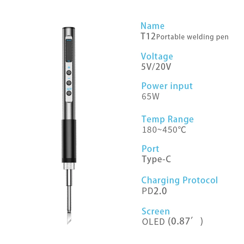 PTS100 T12 PD 65W Smart Electric Soldering Iron Solder Welding Station CNC Metal Body OLED Display Temperature Adjustable Type-C