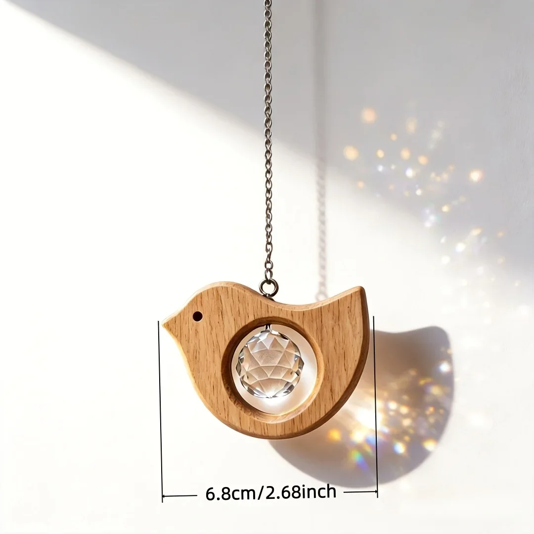 Wooden Bird Sun Catcher,Hanging Crystal Prism Rainbow Generator Light Refractor, Suitable for Window Garden Courtyard Home Decor