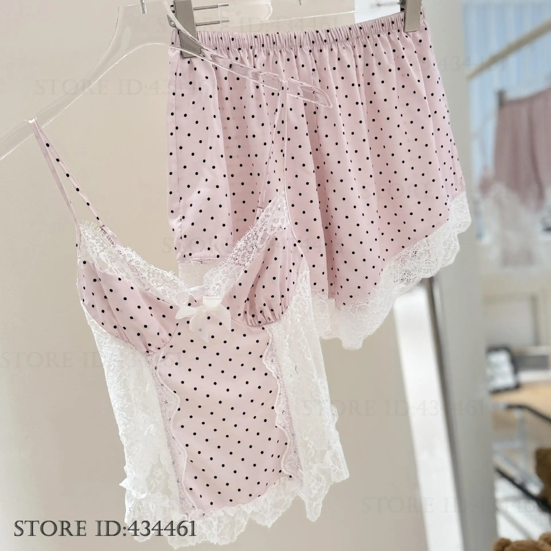 

Женский шелковый атласный пижамный комплект на подтяжках, милое лоскутное полое кружевное белье, пижама Mujer, ночная рубашка, новая летняя домашняя одежда