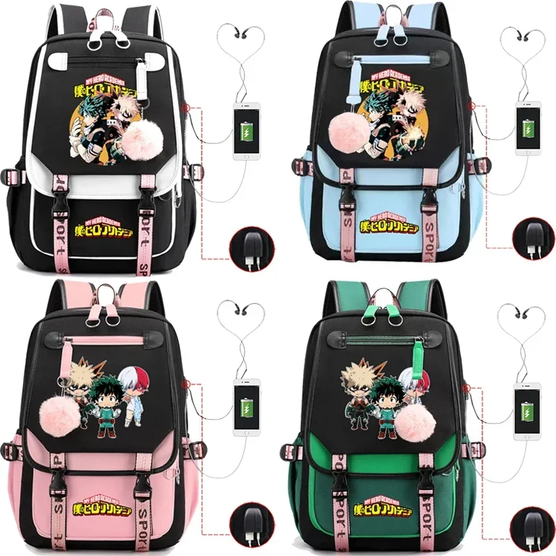 Bakugou Deku My Hero Academia Backpack Teenage Girl Boy Usb Ports School Backpack Canvas Cartoon Rucksack Women Backapck Mochila