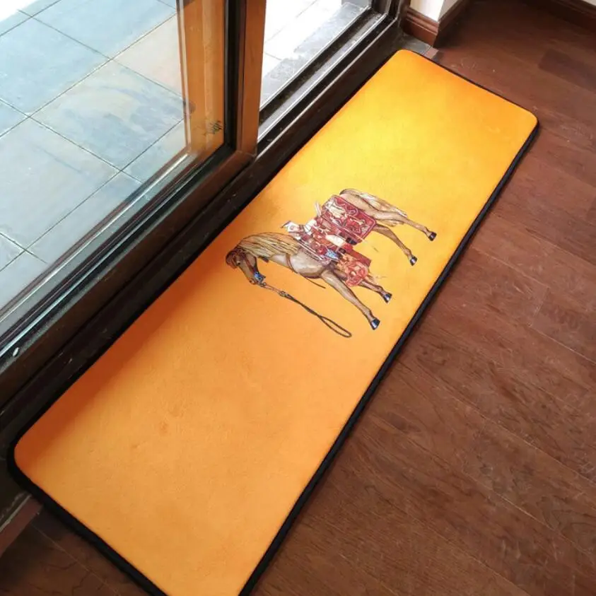 2pcs American Style Carpet Chic Horse Modern Living Room Carpet Kitchen Salon Rug Orange Embossed Geometric Non-Slip Mat Tapis