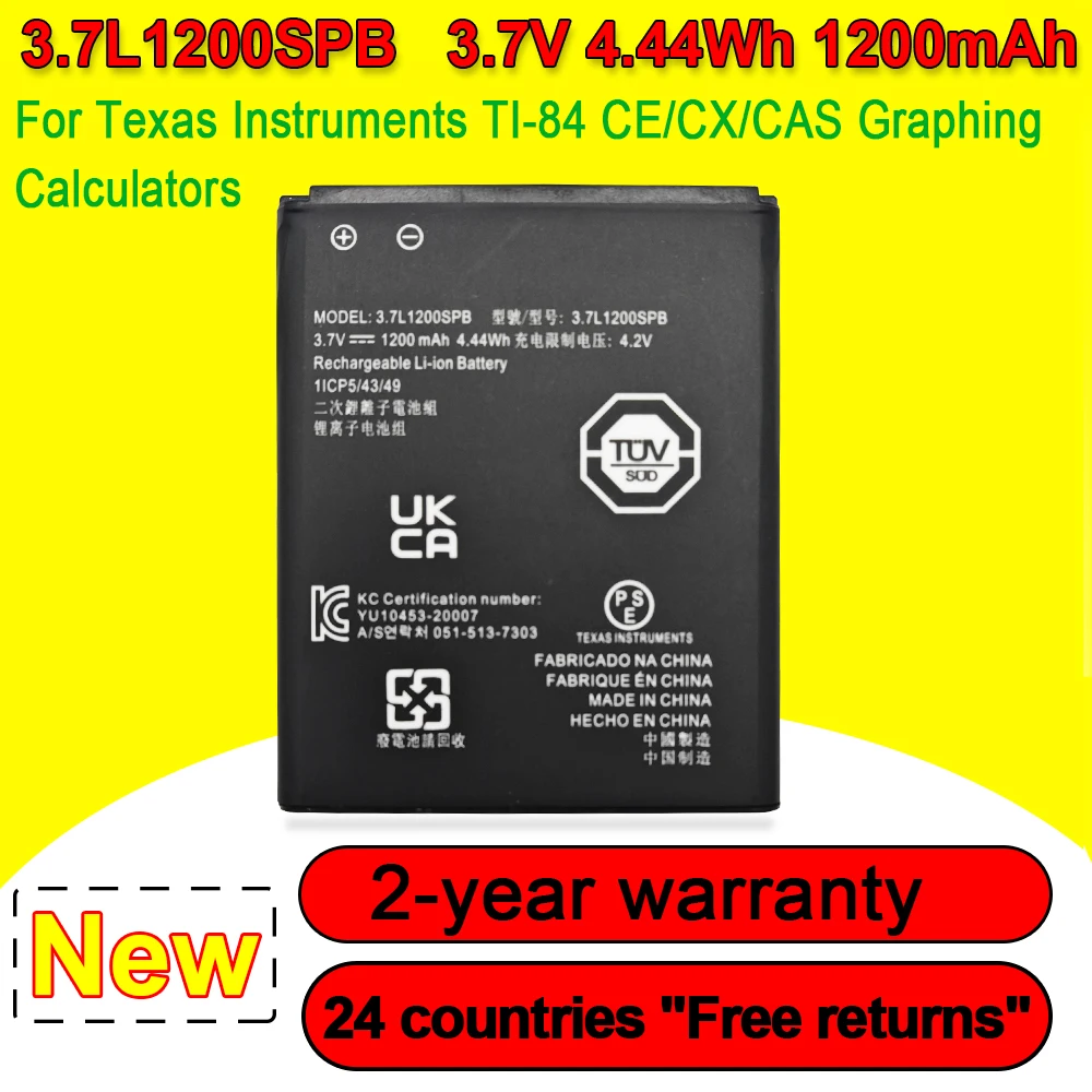 1200mAh For Texas Instruments TI-84 CE/CX/CAS Graphing Calculator Battery Li-Ion 3.7L1200SPB 1ICP5/43/49 3.7V 4.44Wh Replacement