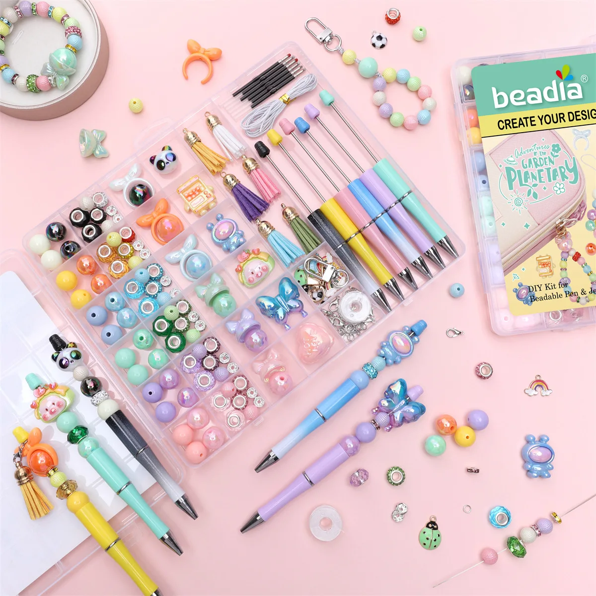 kawaii-diy-beaded-ballpoint-pen-with-storage-box-macaron-color-theme-diy-keychain-keyring-beaded-pen-charm-handmade-set-for-gift