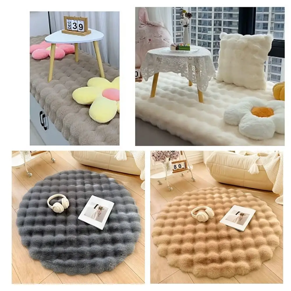 

New 35/60/80cm Plush Round Carpet Long Hair Non Slip Shaggy Rug Round Bedroom Bedside Bubble Rugs Room Decor