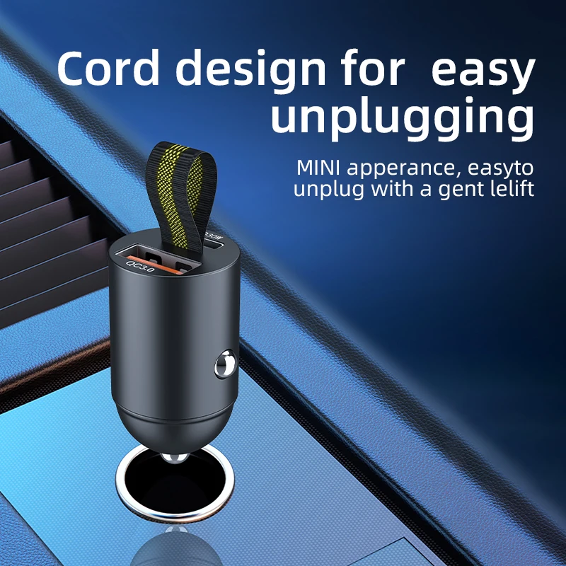 Mini Type-C Quick Charge Car Mobile Phone Charger PD 30W USB Car Charger Super Fast Charging Adapter For iPhone Huawei Samsung