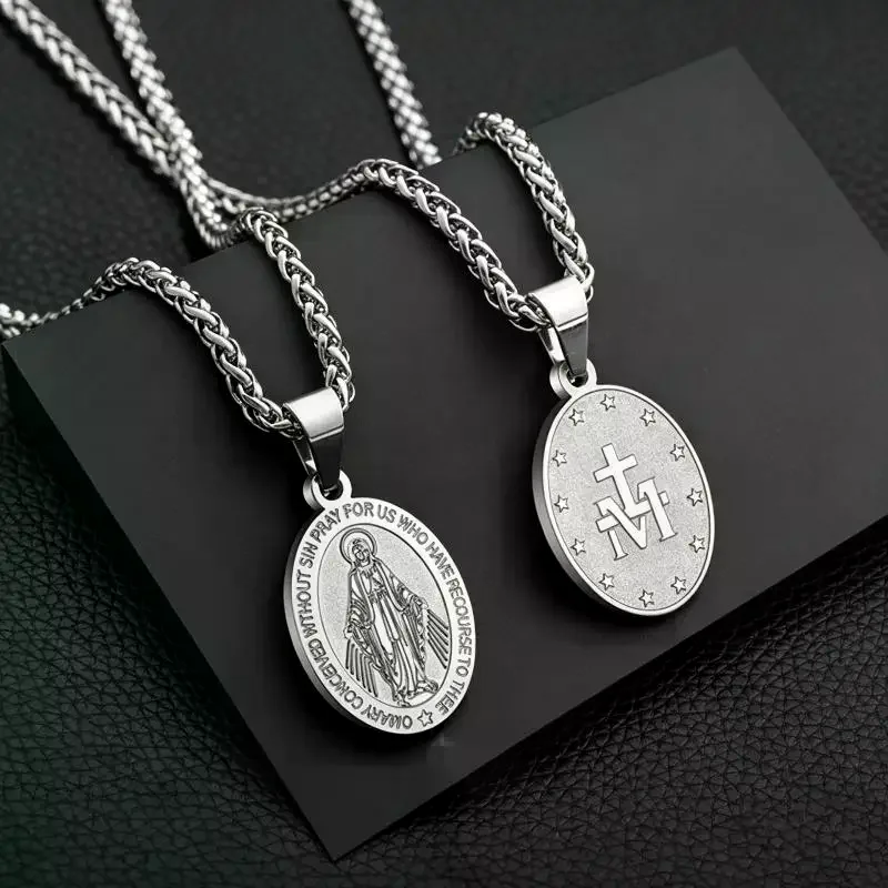 Oval Double Sided Portrait Pendant Necklace Retro Titanium Steel Chain Fashion Jewelry For Daily Wear Accessories Gift