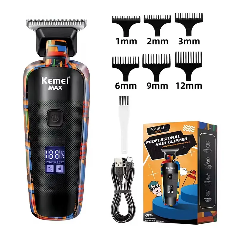Kemei KM-MAX5090 Original Rechargeable Electric Hair Trimmer Printing Graffiti Clippers Type-C USB Charging Barber Household