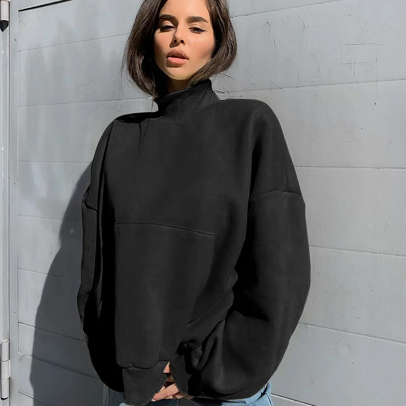 Autumn and Winter  All-match Solid Color High-neck Best All-match Top Fashion Casual Short Outfits Collocation