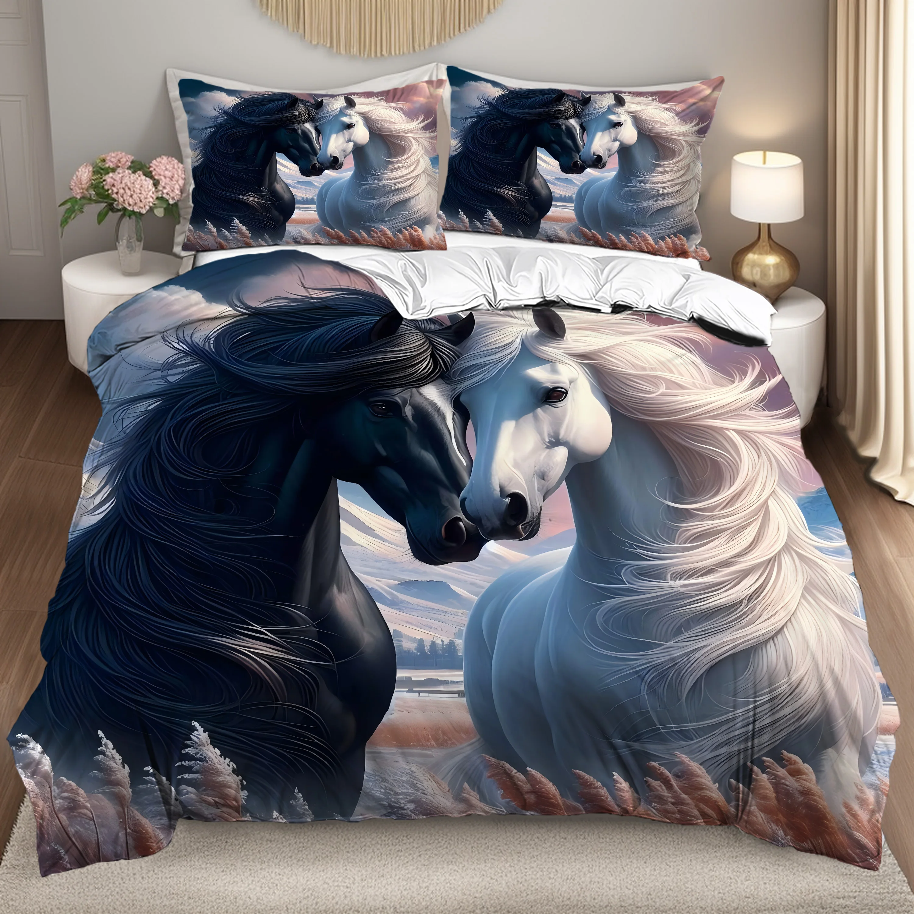 

Horses 3D Printed Luxury Bedding set Wildlife Style Comforter sets Soft Comfortable Bed linen set Polyester Home Duvet cover