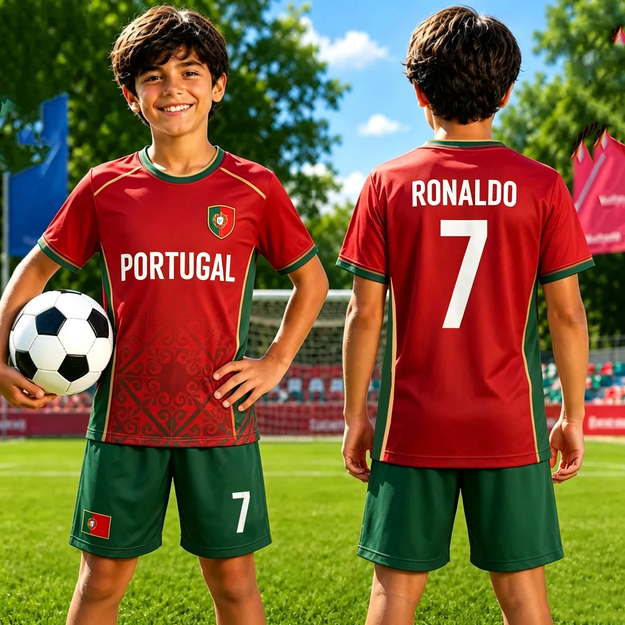 2026 Portugal Fan-Trikot und -Shorts für Damen, Herren und Kinder, 2-teiliges Set, Spezial-Nr. 7 Ronaldo Fußballtrikot-Shorts-Set