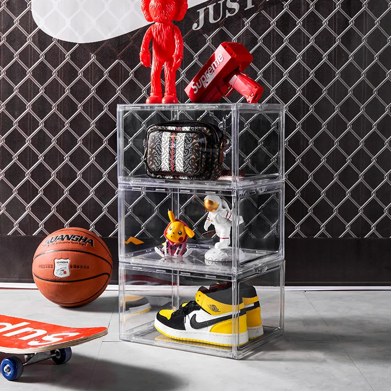 High Top Magnetic Home Basketball Shoe Box Moisture-Proof Dust-Proof Plastic Acrylic Clear Shoe Storage Box Shoe Cabinet