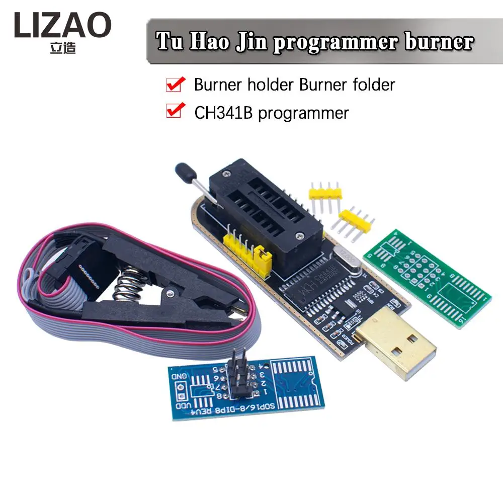 Programator USB CH341B do pamięci EEPROM Flash BIOS serii 24 25 + klips testowy SOIC8 SOP8 do EEPROM 93CXX / 25CXX / 24CXX