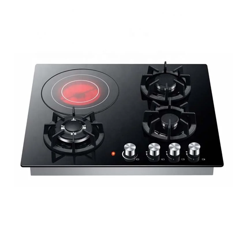 Hot Sale Cooktops Hob Tempered Glass  Stove Built-in 3 Gas 1 Ceramic Induction Cooker