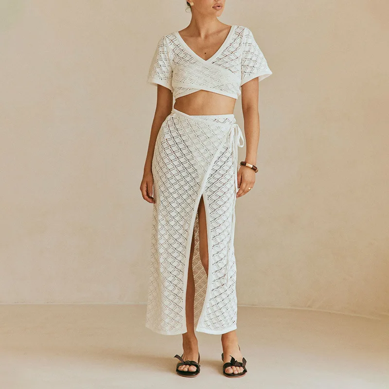 2025 verão casual moda feminina conjunto emenda design cinta saia longa conjunto de duas peças para mulher