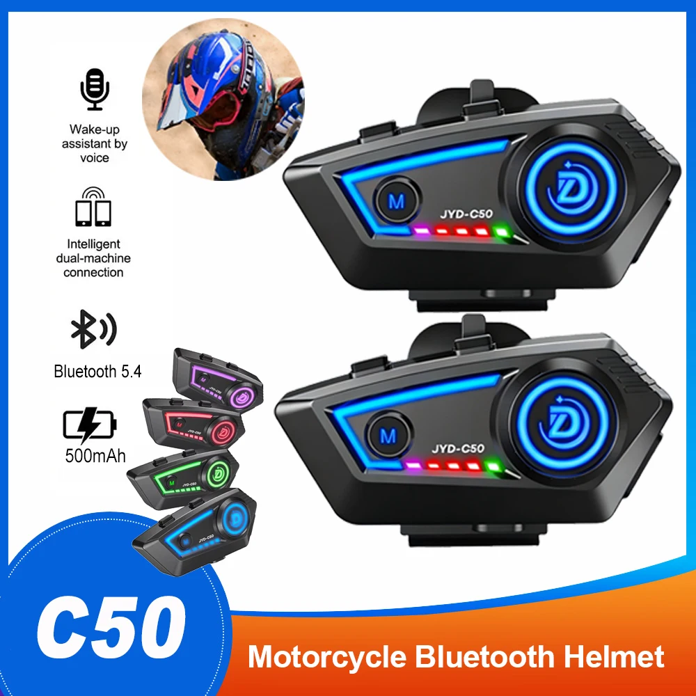 

1/2 шт. Bluetooth-гарнитура C50 5.4 для мотоциклетного шлема, водонепроницаемые наушники, MP3-плеер, комплект динамиков для мотоцикла с подсветкой