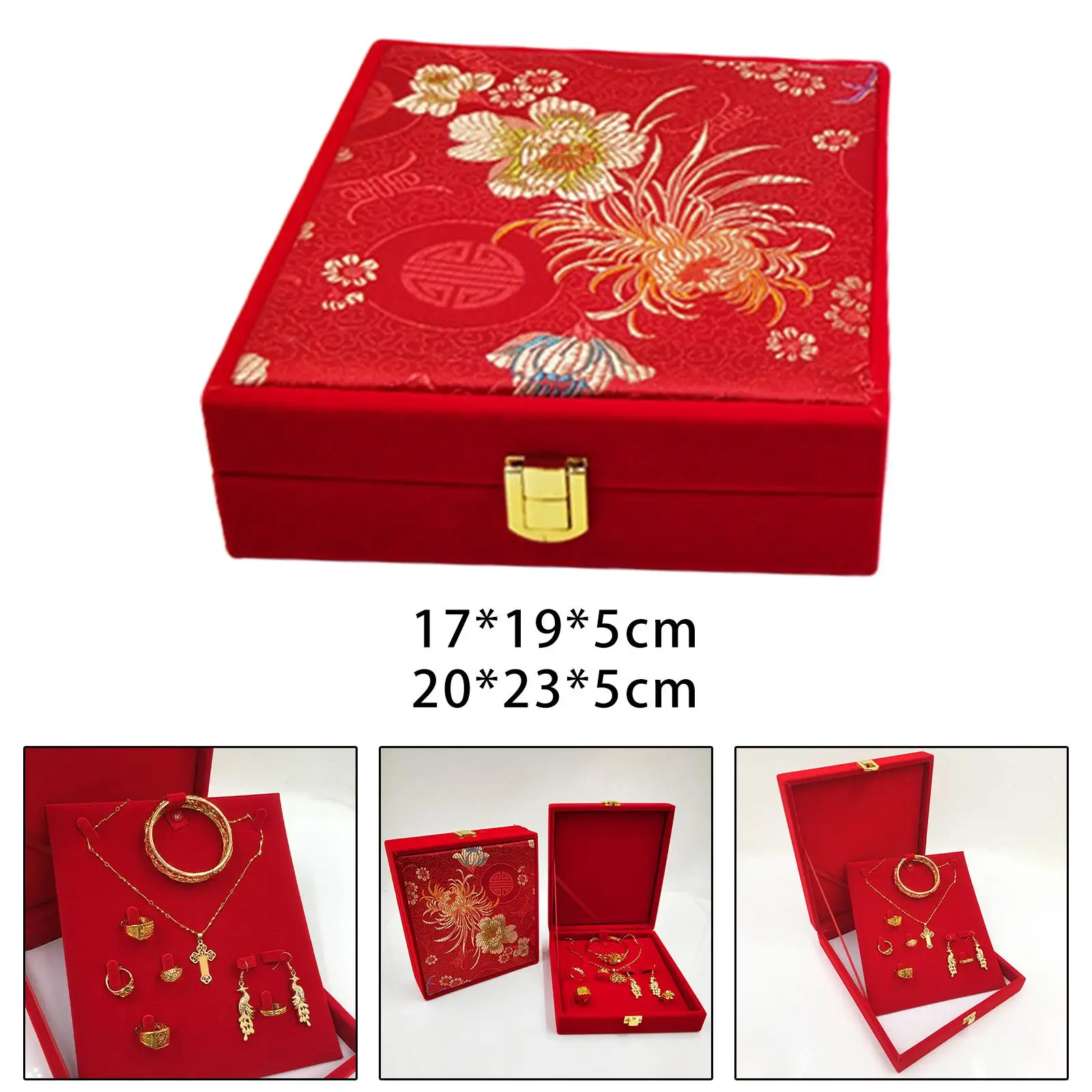 Multifunctional Jewelry Display Box Earrings Bracelet Rings Chinese Style Red Velvet Storage Case Gift Box Organizer for Wedding