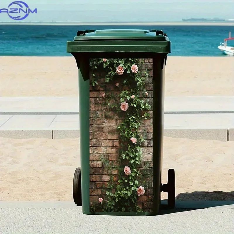 Garden Trash Bin 2D Printed Decor Decal DIY Updated‑look Ornament for Household Dustbin
