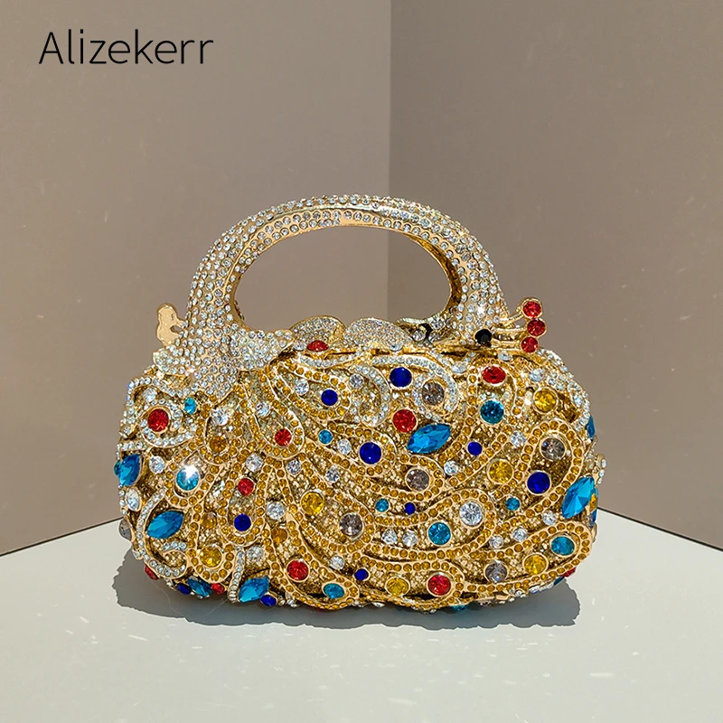 

Alizekerr Peacock Crystal Evening Bags Women Gorgeous Boutique Sparkling Diamond Clutch Purses And Handbags Bridal Wedding Party