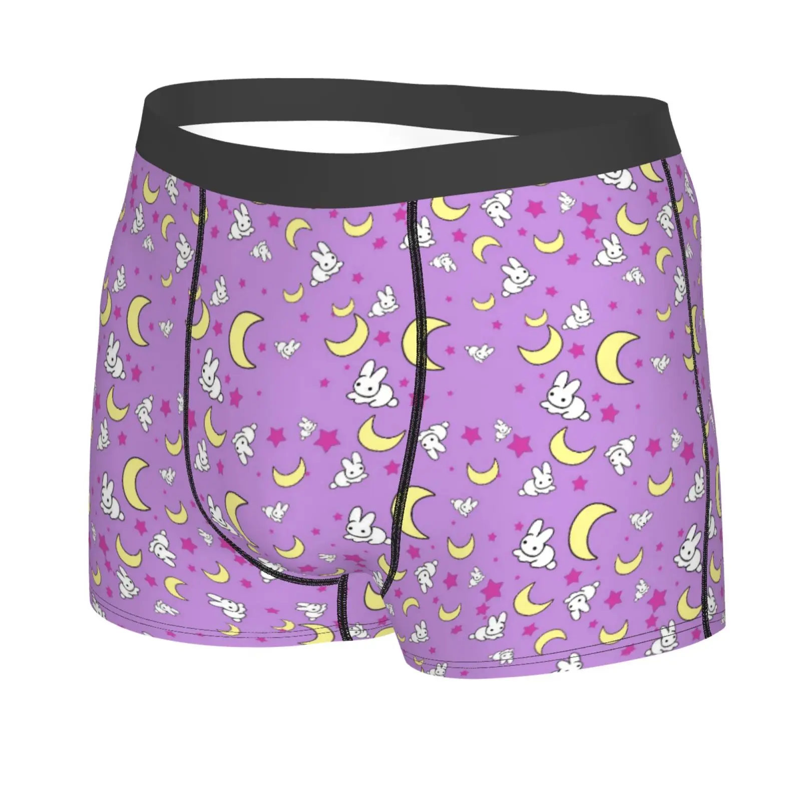 Rabbit of The Moon Pink Pattern Men Underwear Boxers Men's Novelty Underpant Breathable Printed Male Underpants Man Boxer Briefs