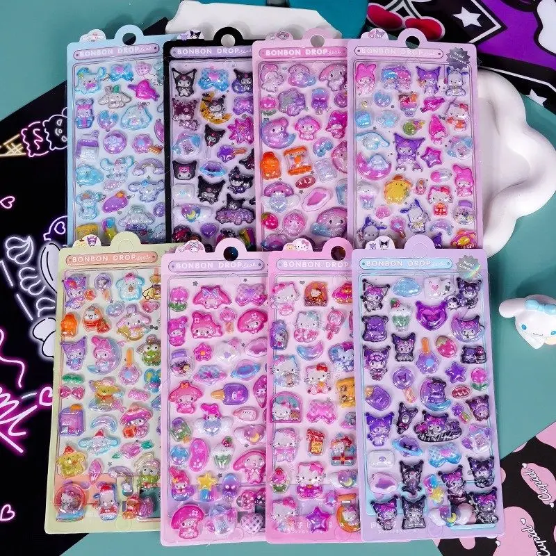 

Sanrio Kitty Kuromi Melody Cinnamoroll 3D стереоскопическая светящаяся световая рельефная наклейка украшения аксессуары наклейки игрушки подарок