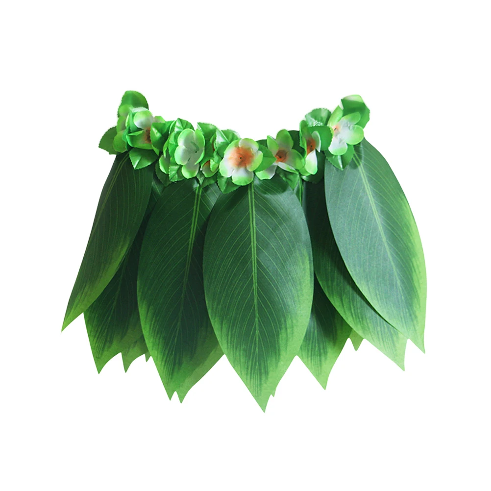 

5pcs Hula Grass Skirt Set 100 Cm Waist Stretchable To 160 Cm Green Fabric Leaves Luau Party Costume For Adult Beach Tropical