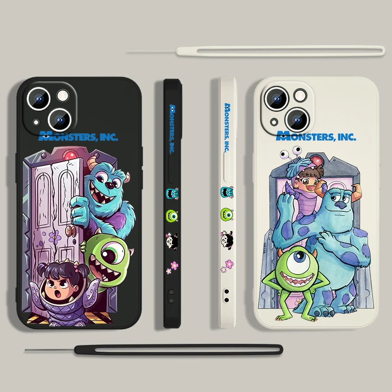 Disney Monsters Inc Phone Case For Apple iPhone 15 14 13 12 11 Pro Max Plus 8 7 SE Liquid Left Rope Capa Cover