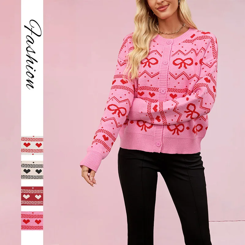 

Autumn/Winter 2025 New European and American Women's Clothing Hot Selling Valentine's Day Cardigan Love Knitted Coat