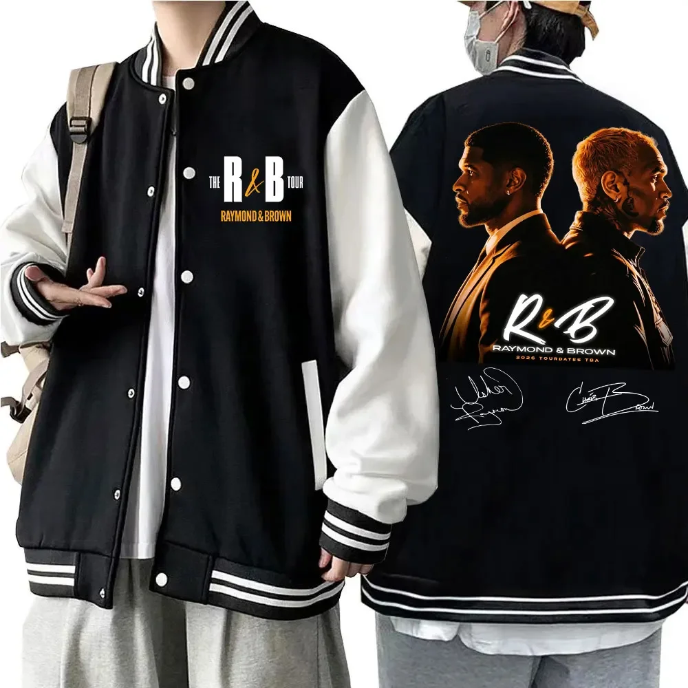 2026 Chris Brown and Usher The R&B Tour Baseball Uniform Hoodie Jacket Harajuku Long Sleeve Jacket Fan Gift
