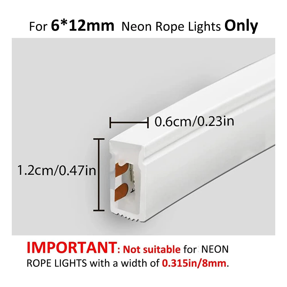 A44TNeon Rope Light Mounting Brackets, 100PCS Neon Lights Install Fixing Clips Accessories for 6x12mm LED Neon Flex Strip