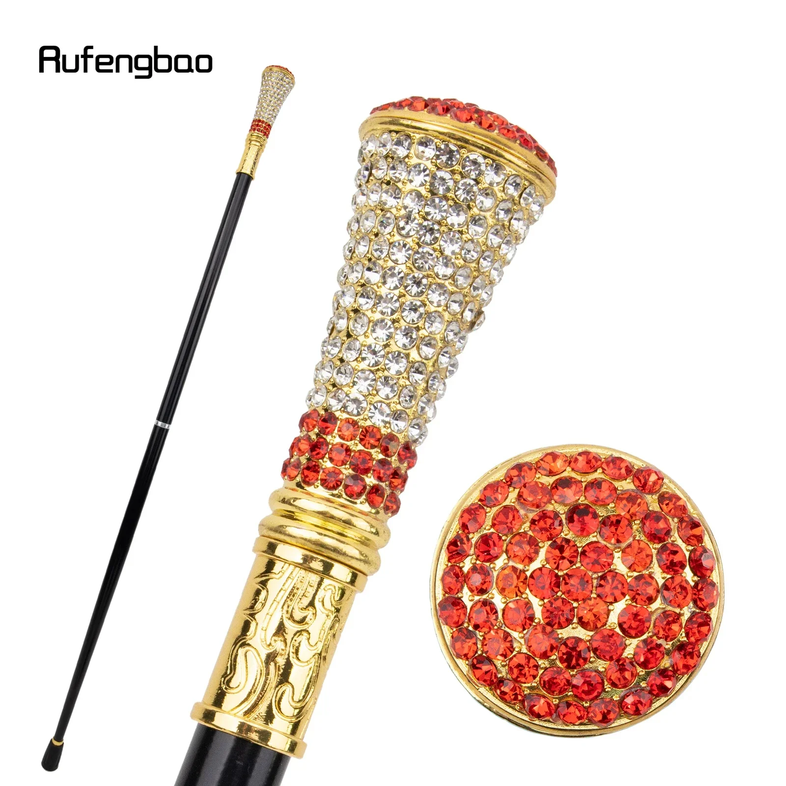 Golden Red Artificial Diamond Cane Fashion  Stage Cane Decorative Stick  Cane Halloween Cosplay And Parties, For Cosplay & Party