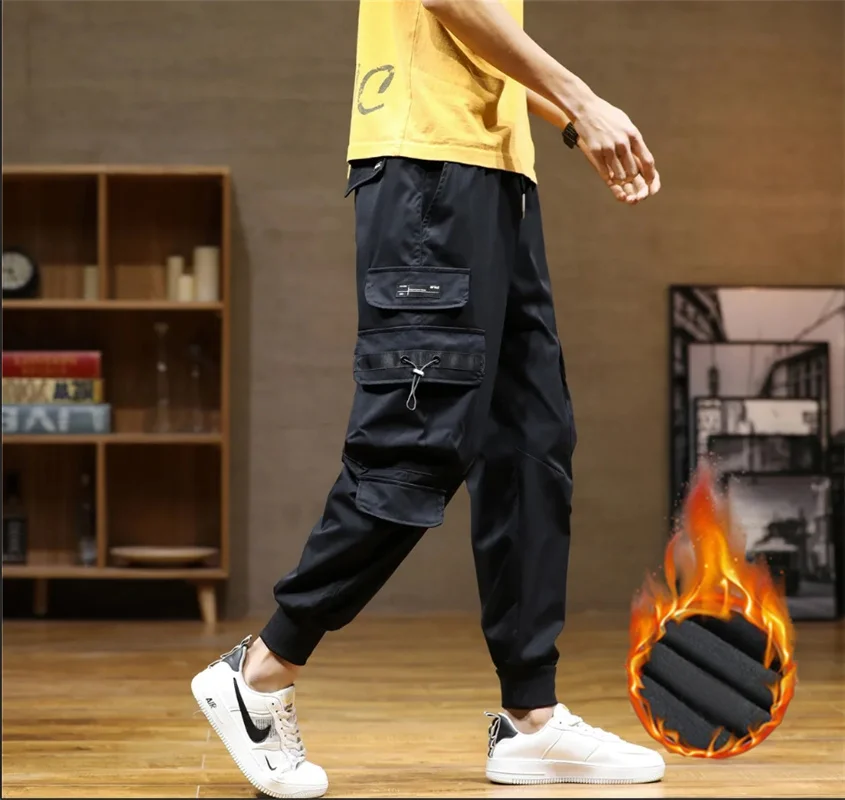 Mid waisted autumn and winter leggings  warm and comfortable cotton and woolen pants for men  men's warm pants  thick and plush