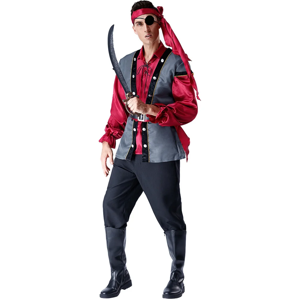 Pirata Capitão Cosplay Traje para Homens, Fato de Halloween, Vestido extravagante