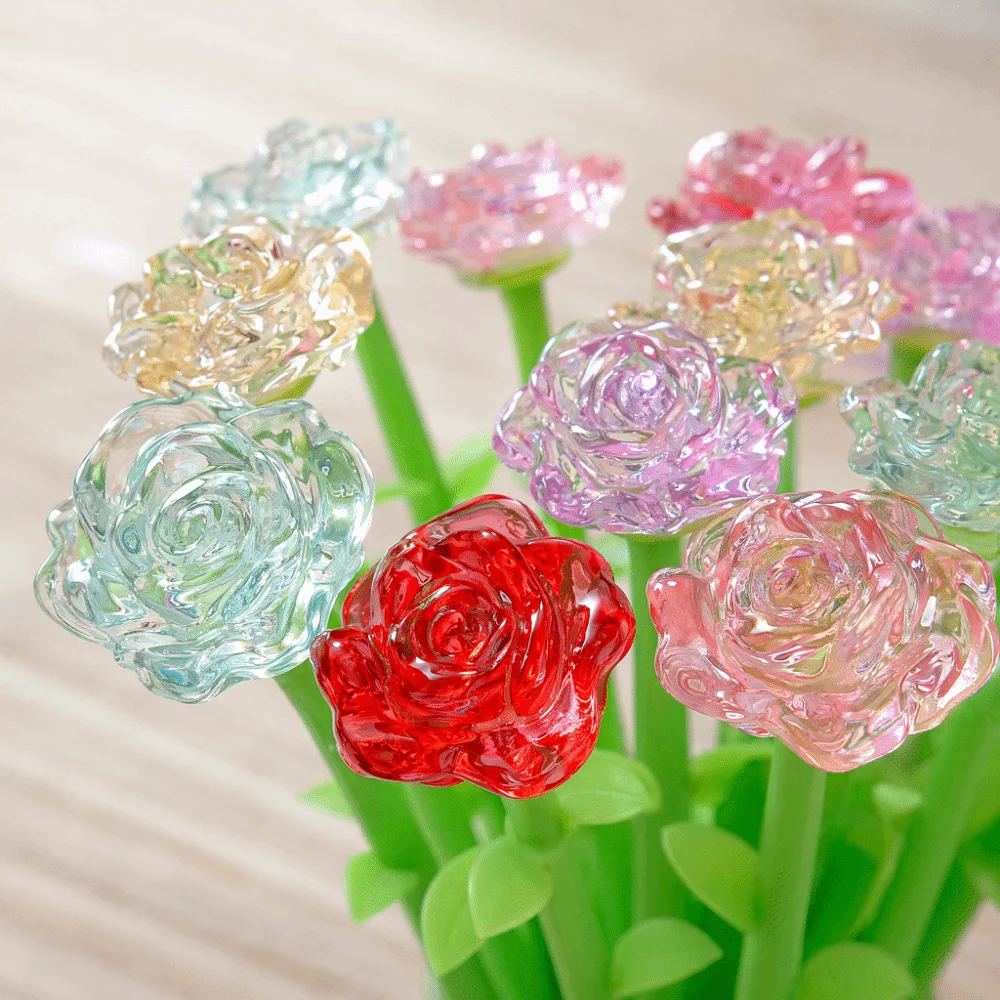 Multifunctional Simulation Flower Ballpoint Pen Quick-dry Smooth Writing Rose Gel Pen Neutral Pen Students