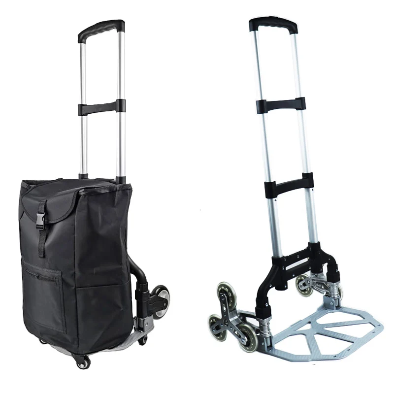 Portable Hand Truck 88LBS All Terrain Stair Climbing Cart with Bungee Cord Folding Trolley 6 Wheels for Upstairs Cargo Bag Inclu