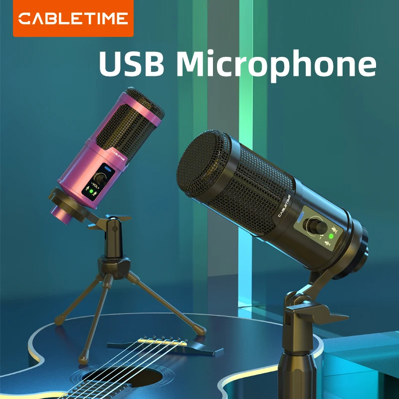 CABLETIME USB Microphone Professional Condenser Microphone Speaker for  PC Computer Laptop Game Live Recording Studio C385