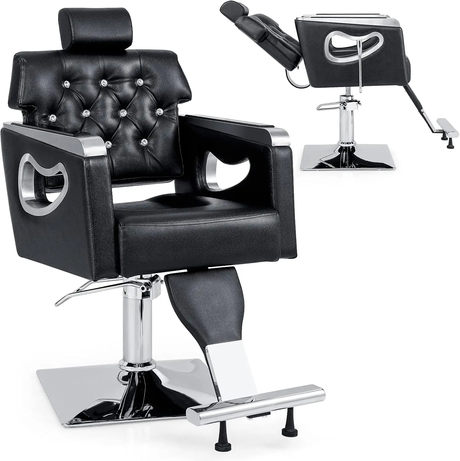 Reclining Barber Chair Salon Chair with Heavy Duty Hydraulic Pump Adjustable Height 360° Swivel PVC Leather Padded