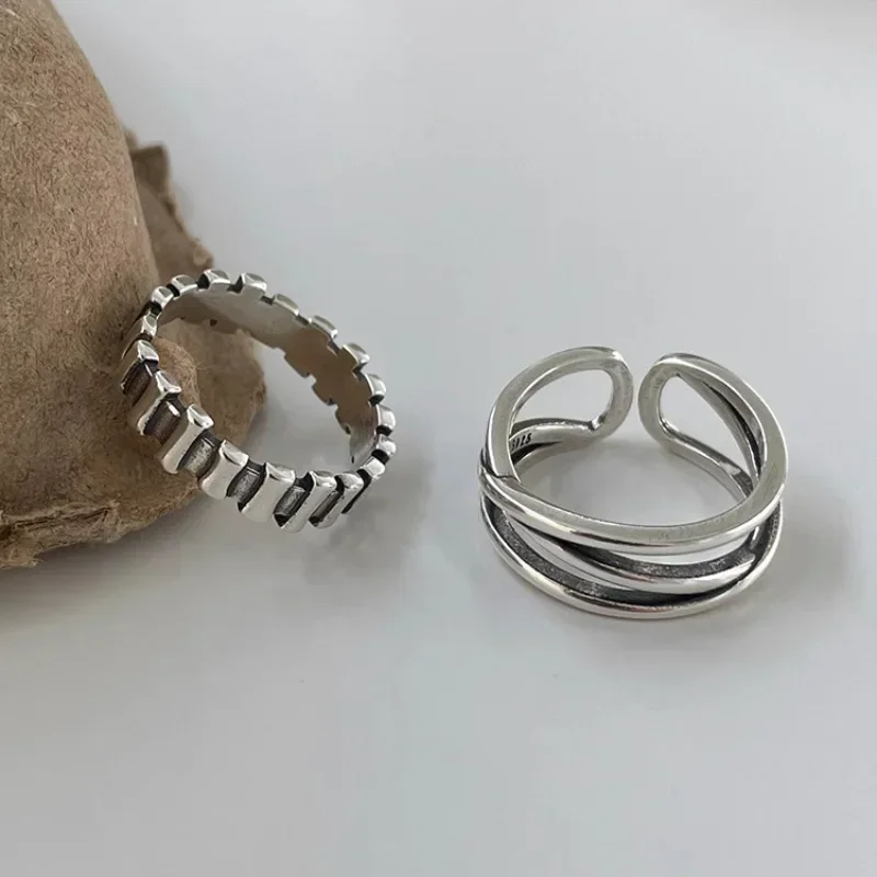 925 Sterling Silber minimalist ische geometrische Linie Kreuzung Streifen Öffnung verstellbare Ringe für Frauen feinen Schmuck niedlichen Accessoires